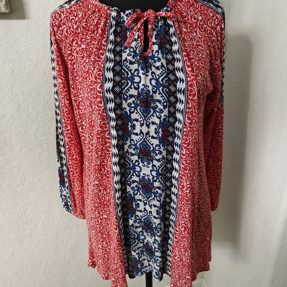 4th of July Behind the Seams Women's Red White Blue Long Sleeve Tunic Top Size M